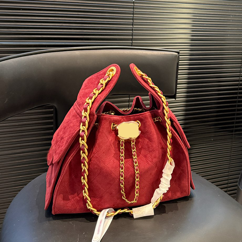 Hobo Tote Bag Fashion Ladies Shoulder Bag Cosmetic Bags Deerskin Checkered Pattern Gold Metal Buckle Drawstring Bucket Bags Handbag Crossbody Sacoche Wallet 27cm