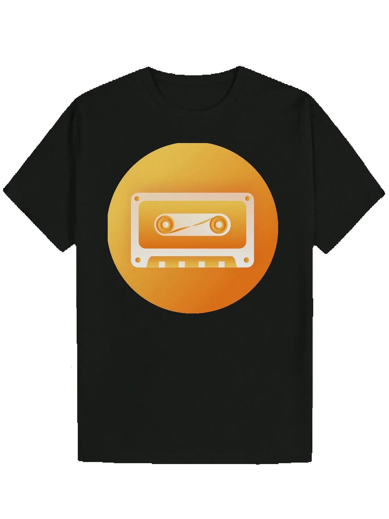 Men's T- with Box Tape Pattern - Black Polyester, Round Neck, Lightweight and Breathable, Perfect for Wear, Summer Casual Wear|Pattern T-shirt|Li