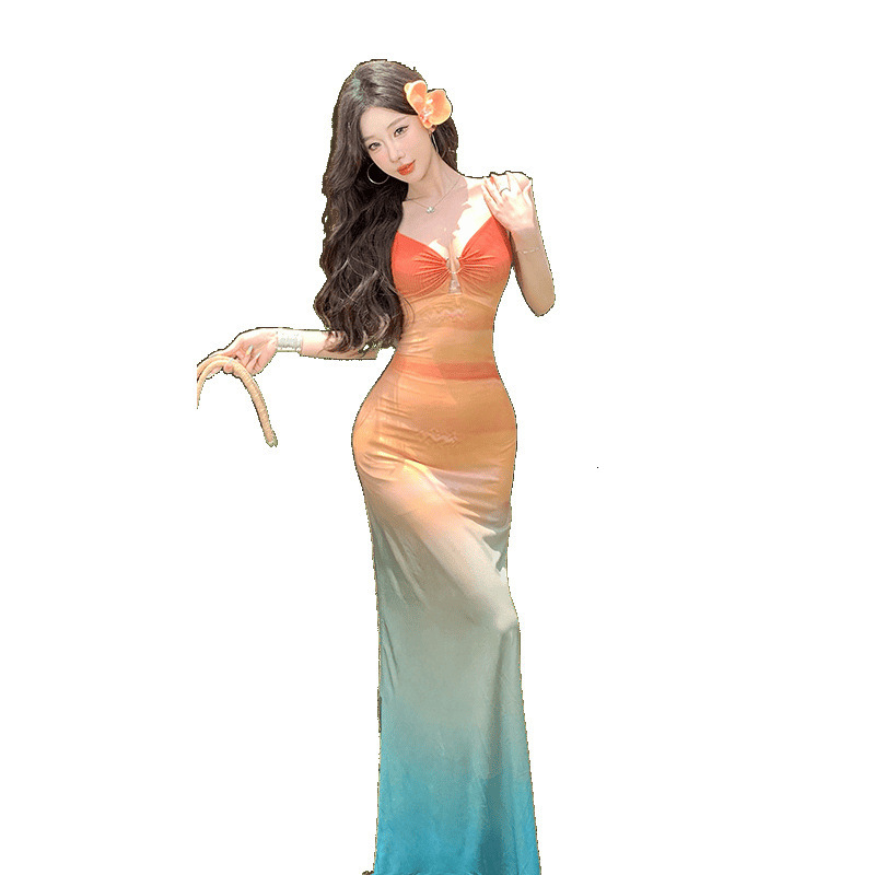 2025 Summer New Women's Mesh Knitted Tank Top Dress for Spring and Summer High End, Tailored and Vacation Bottom, trend Hollow Out Inner Tight Dr