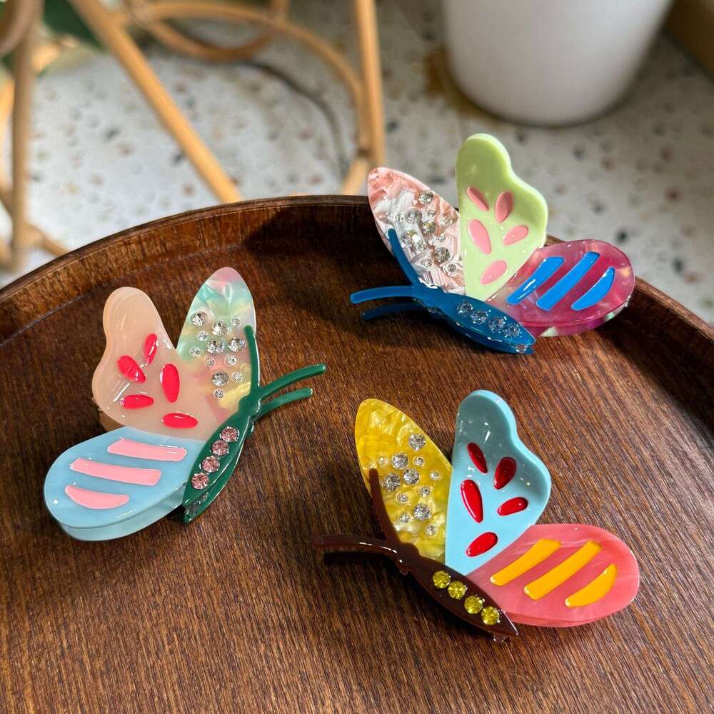New Korean Version Dot Dia Oil Drop Butterfly Acetate Claw Three Colors High-end Ins Style Elegant Hair Bun Shark Clip