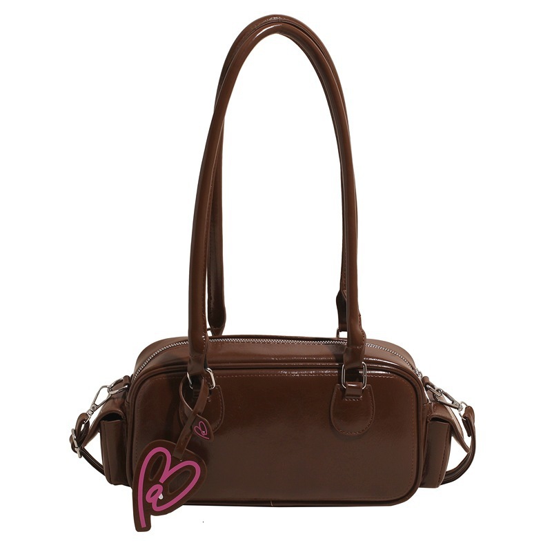 2025 Autumn New Women s Shoulder Bag Oil Wax Leather Women s Bowling women bag s Bag New Heart Pendant Large Capacity Women s Crossbody Bag Autumn New