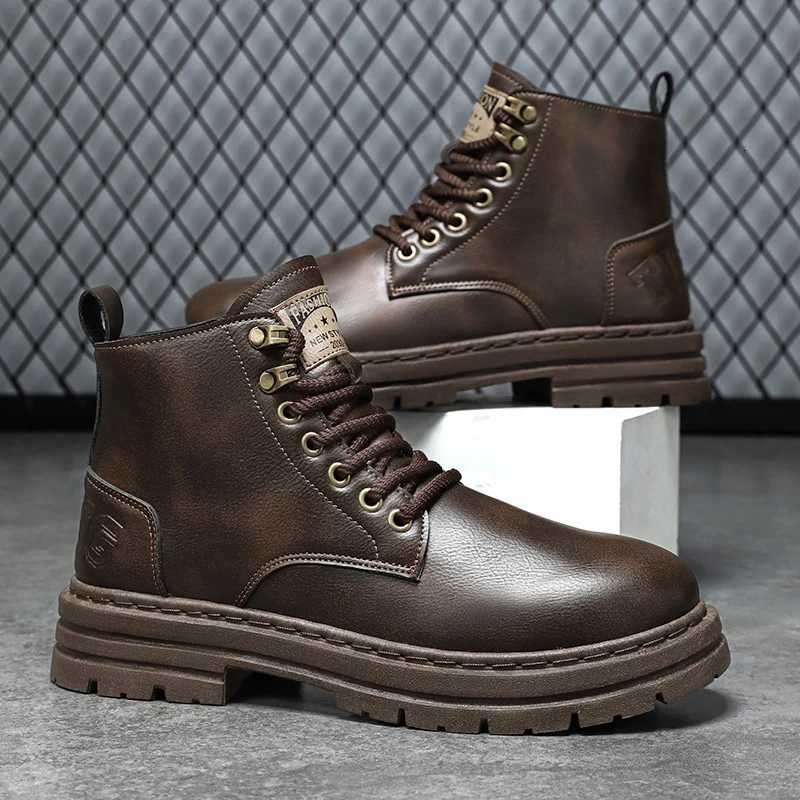 4 Seasons Mens Boots Soft-sole Non-slip Casual Boots Fashion Outdoor Work Boots High Boots Classic Joker Youth Leather Boots W250811