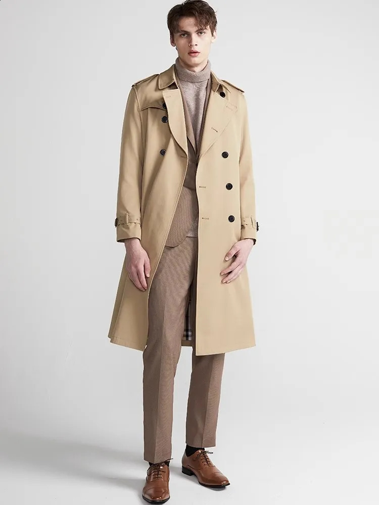 Mauroicardi Spring Autumn Long Chic Khaki Trench Coat Men Belt Double Breasted Elegant British Style Black Overcoat 2025 250729