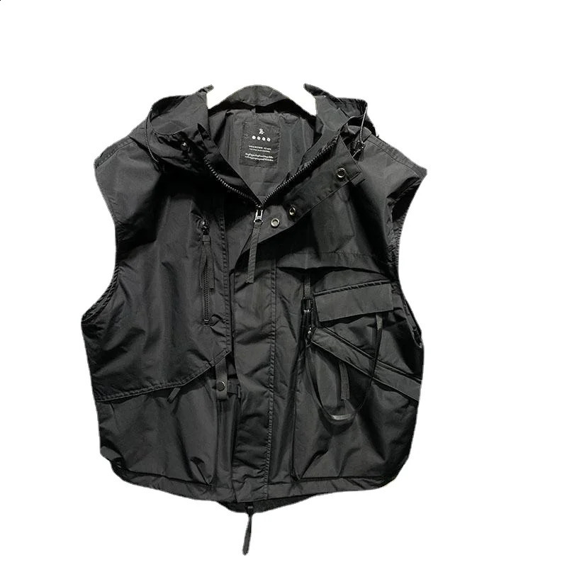 Korean Elegant Waistcoat Hooded Vest Male Female Spring Japan Oversized Workwear Trendy Sleeveless Mens Vest Chic Top 250805