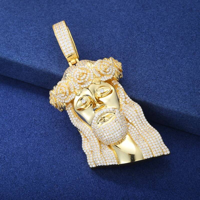 Iced Out VVS Moissanite Jesus Head Pendant Necklace for Men and Women 925 Sterling Silver Hip Hop Christian Jesus Facial Jewelry