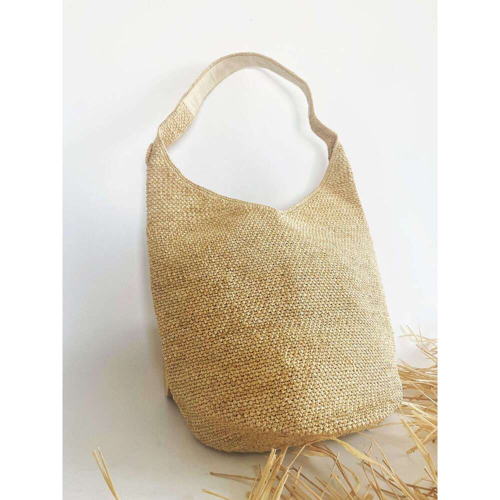 Raffia Straw Bucket Handmade Woven Korean and Japanese Style Ins Wind Vacation Beach Travel Outfit Bag Fashion Versatile