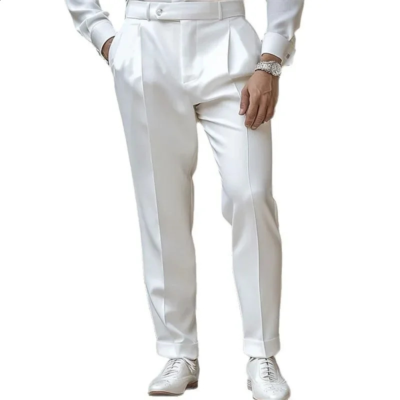 British Style Men Mid Waist Dress Pants Spring Solid Color Casual Trousers Slim Fit Formal Suit Pants Fashion Male Clothing 250804
