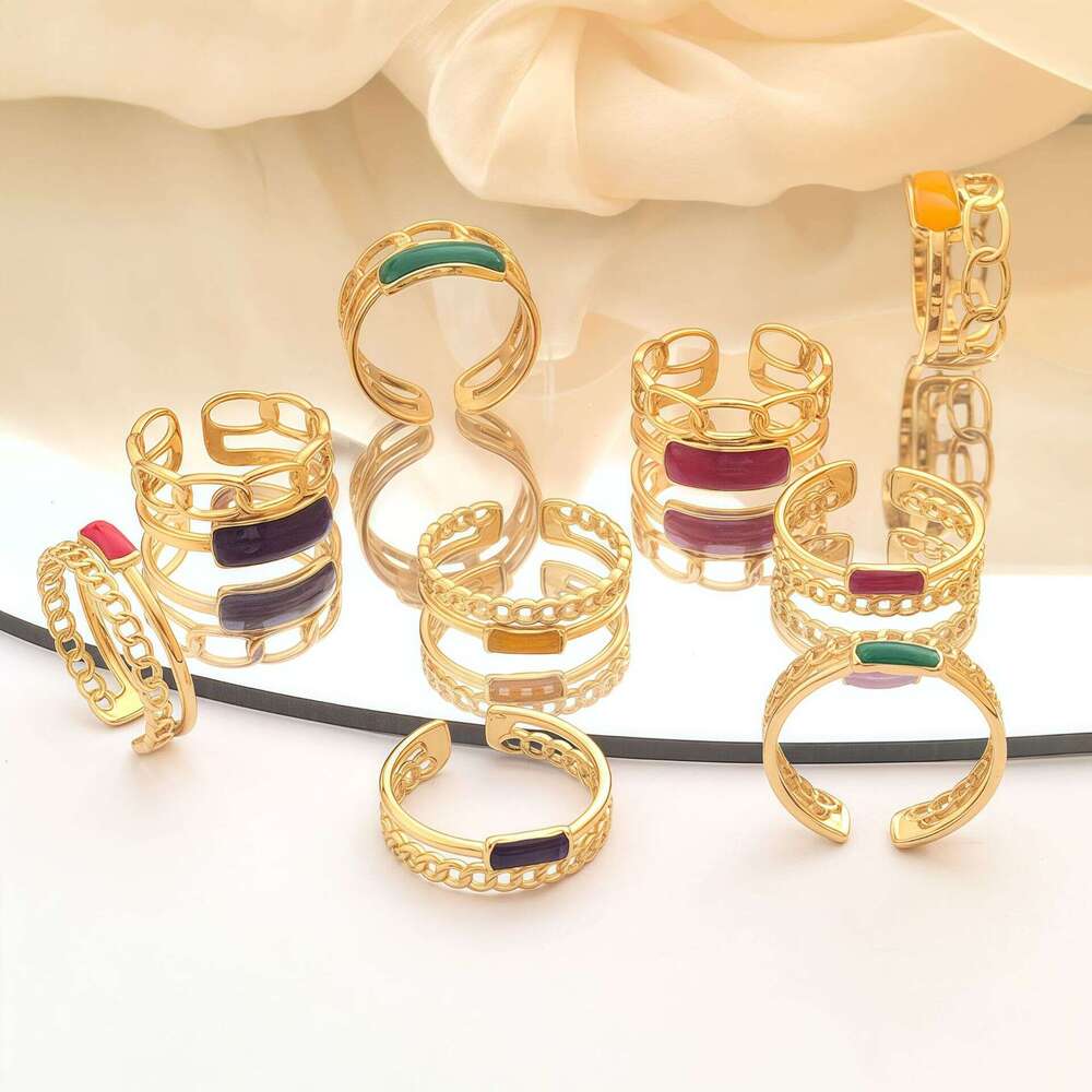 Stainless Steel High-End Feel, Personalized Hydraulic Open Ring, Inlaid with Zircon, Colorful Ring