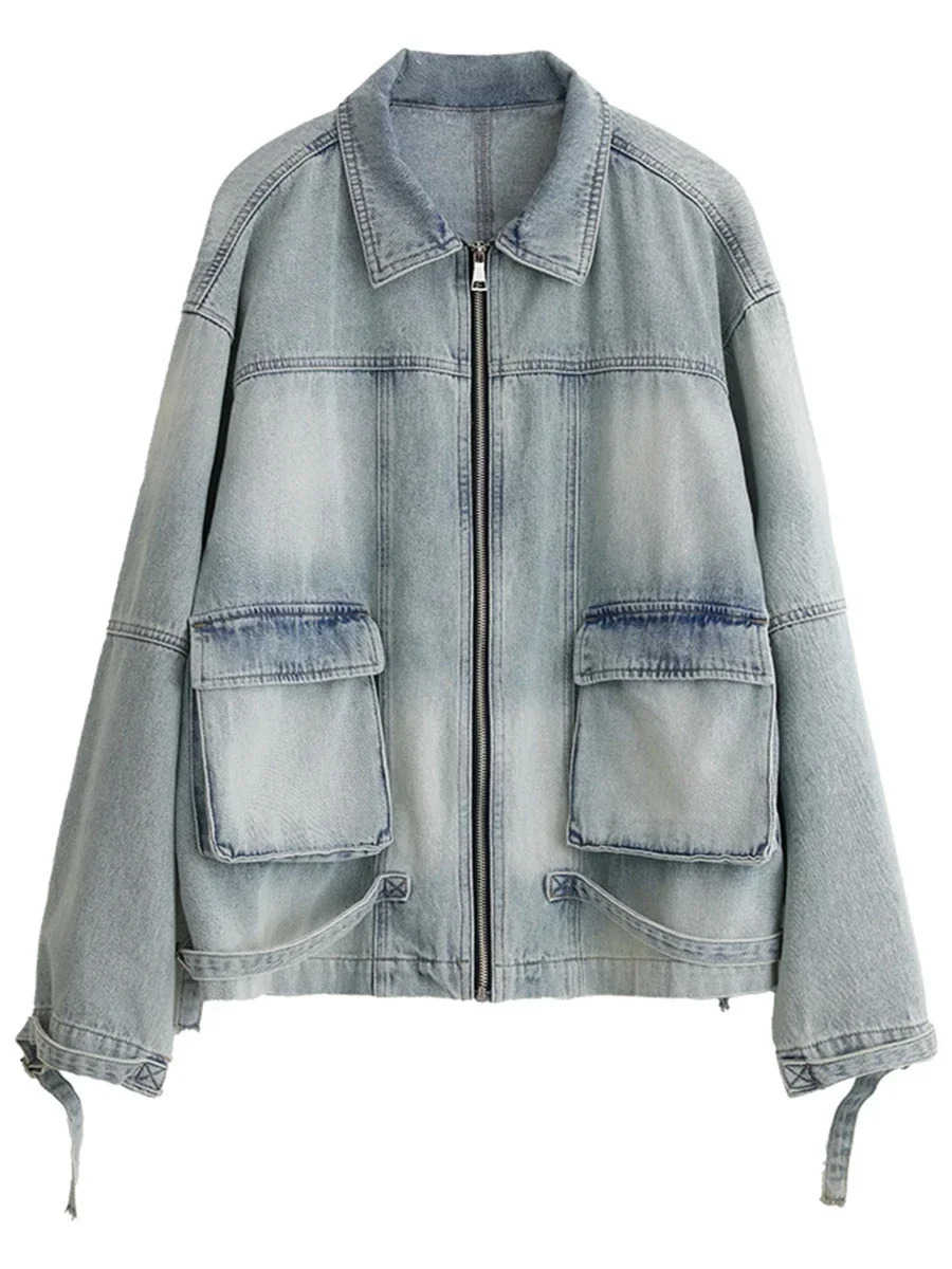 CHIC VEN Women Jacket Loose Casual Blue Cotton Denim Jack for Woman outerwear Female Overcoat Cowboy Coat Spring Autumn 250809