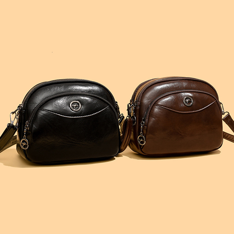 Oil Wax Leather Small Round for Women, New Simple Versatile Three-Layer Large Capacity Shoulder Crossbody Bag ddmymoon