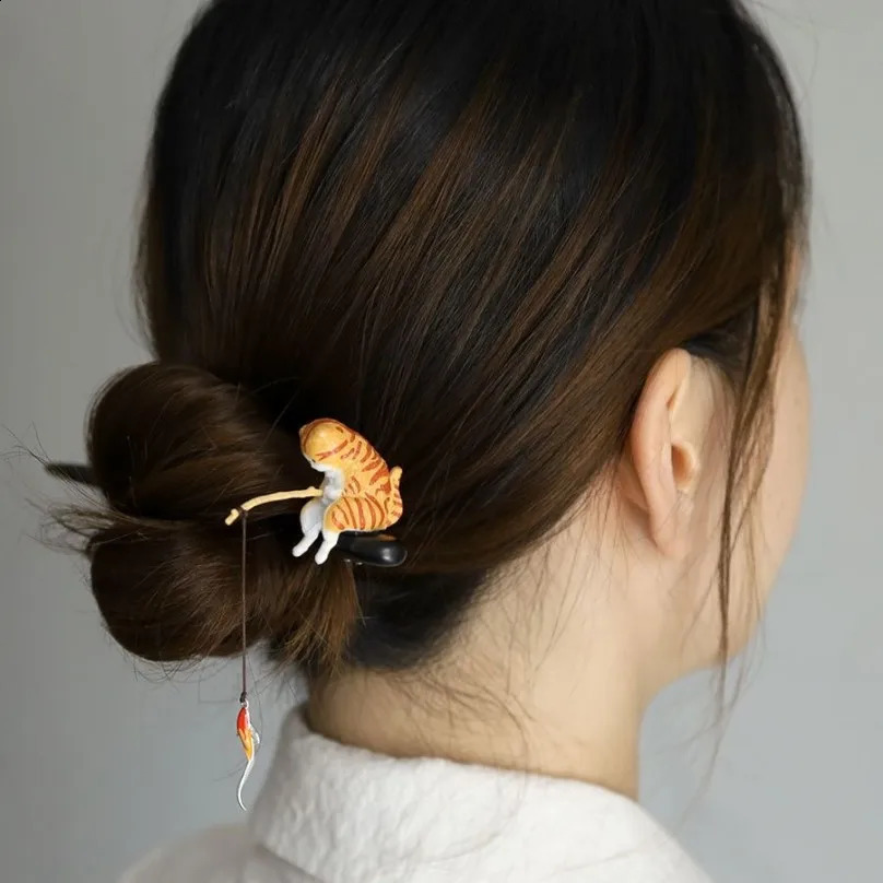 Cute Hairpin Cat Fishing - Sandalwood Hair Accessories Women Gift 250807