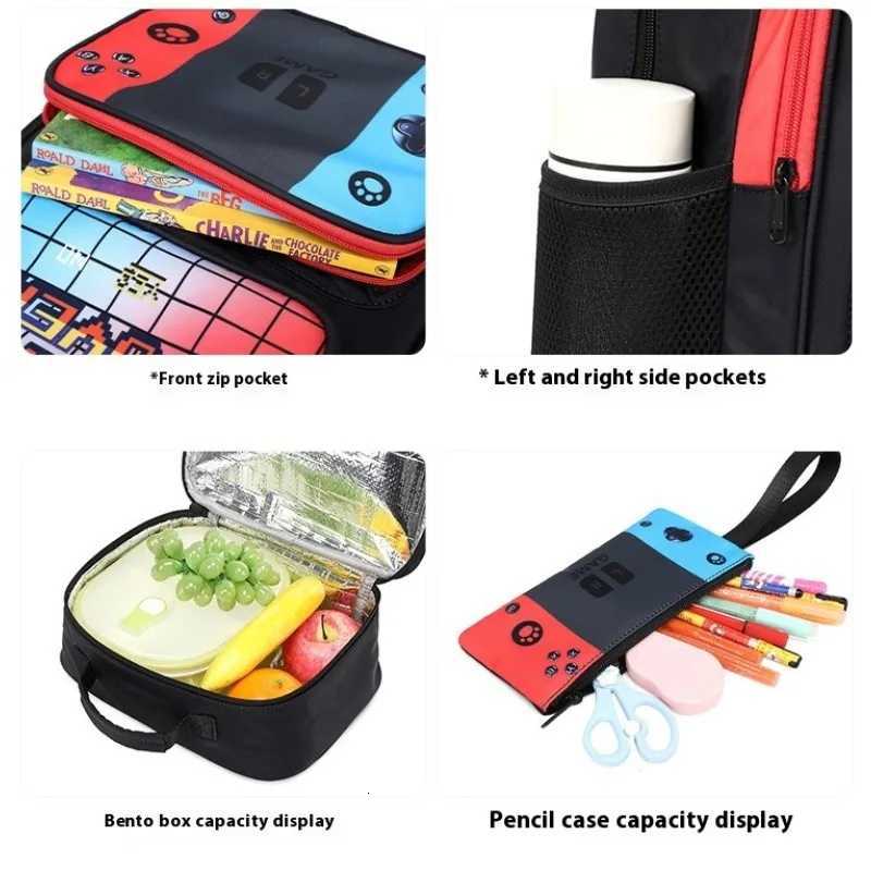 Back to School Game Console Pattern DIY School Bags for Primary and Secondary Students Lunch Bag Shoulder Bags Three Sets M250811