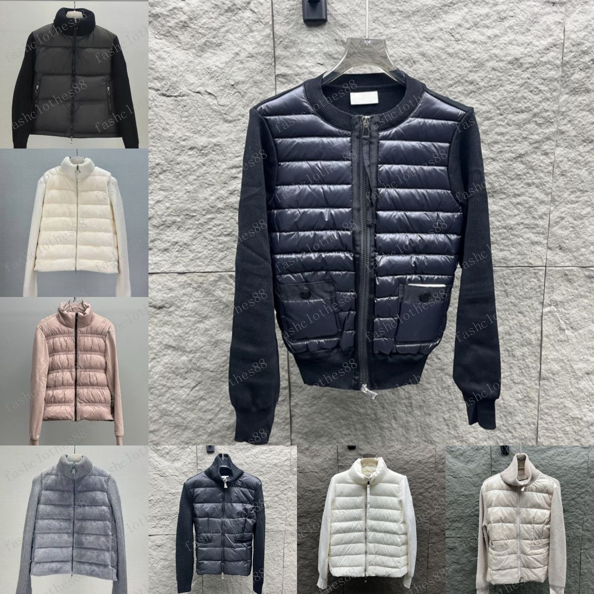Designer Women Down Parkas Mens Embroidered Badge Stand Collar Knitted Splice Sweater Lightweight Down Puffer Jacket Sweater Casual Jacket Fluffy Coat Sweater