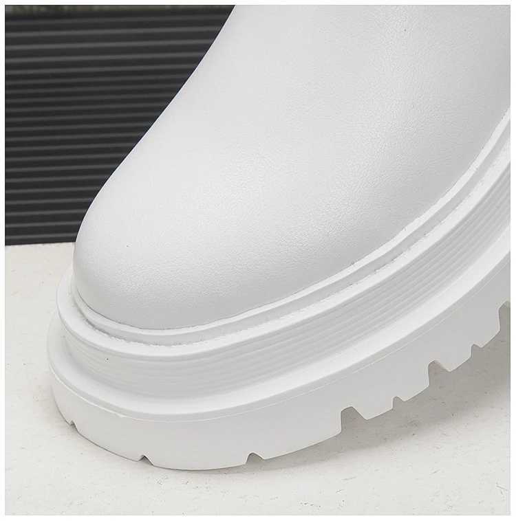 Mens Chelsea Boots - Unisex Couple Style Platform Mid-Calf Leather Boots Slip-On Round Toe Fashion Boots in White Green W250811