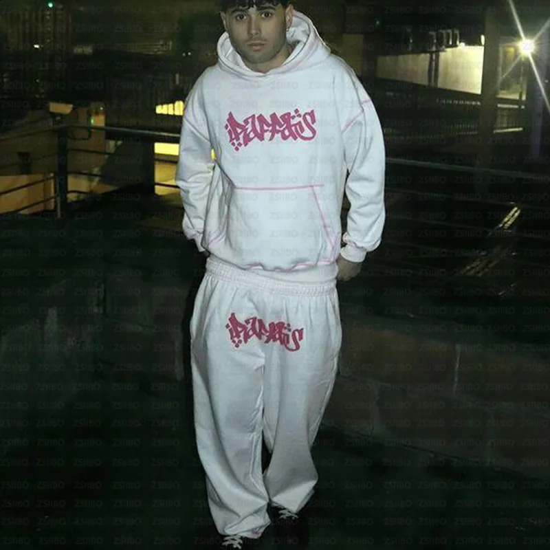 Gothic Men Hooded Sweatshirts and Sweatpants Two Piece Winter Tracksuit Casual Pants Sportswear Sets Y2k Streetwear Men Clothing 250809