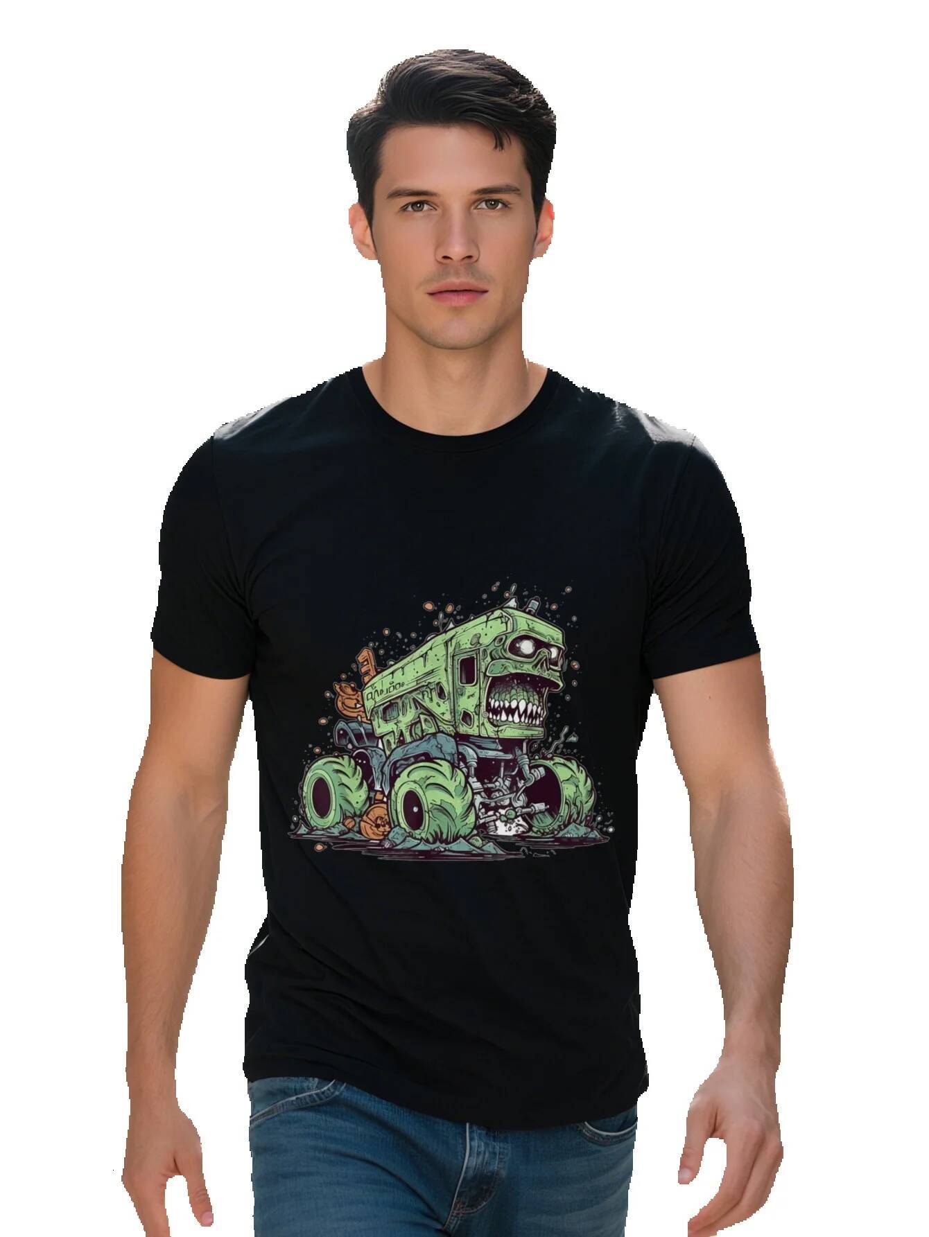 Men s Cotton Zombie Monster Truck T Shirt g Soft Short Sleeve Tee for Casual Wear Fun Youngsters 5b287