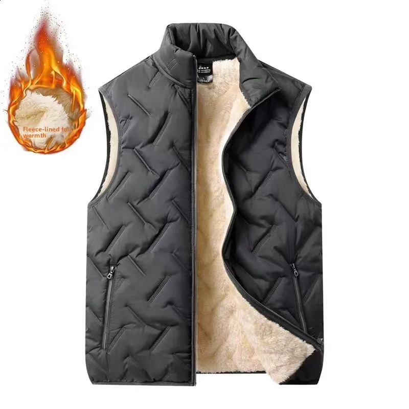 Thiened Fce Warm down Cotton Vest Mens Autumn Winter Lamb Velvet oulder Pad Vest Jaet Zipper Decoration Stand Fit 250804