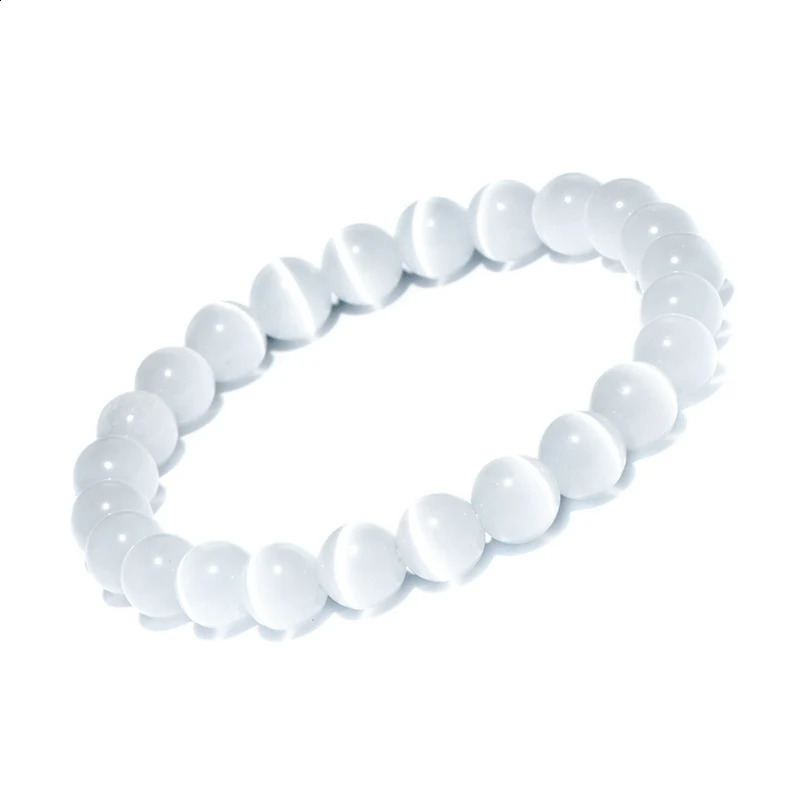 Noter 100% Natural White Cat Eyes Stone Bracelet Women 4/6/8/10/12mm Smooth Beaded Braslet Gifts For Lovers Moonstone Braclet 250805