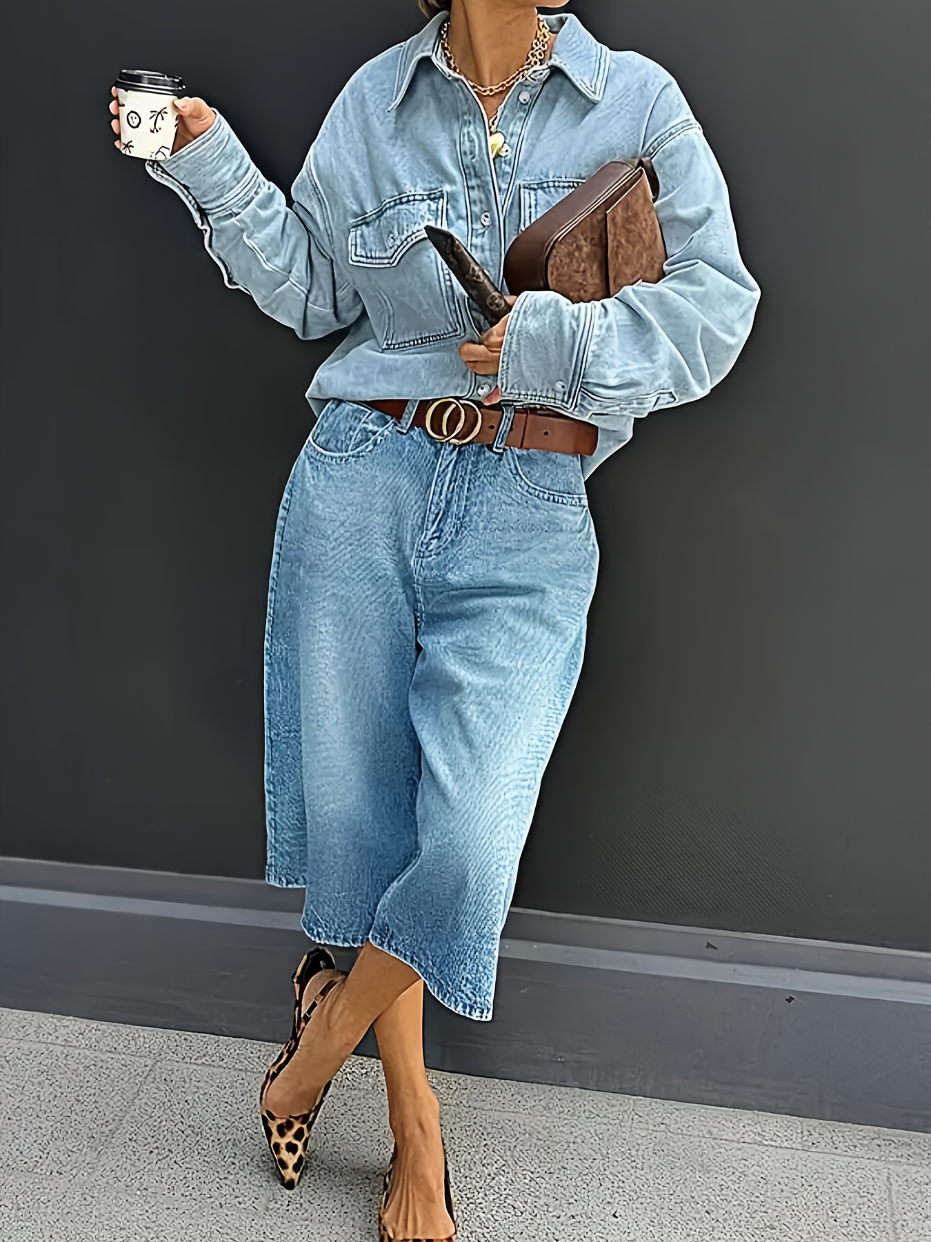 Women's Jeans Loose-Fit Womens Plush Waistband Skinny Jeans for Curvy Figures (Belt not included. The belt is only for matching display.)