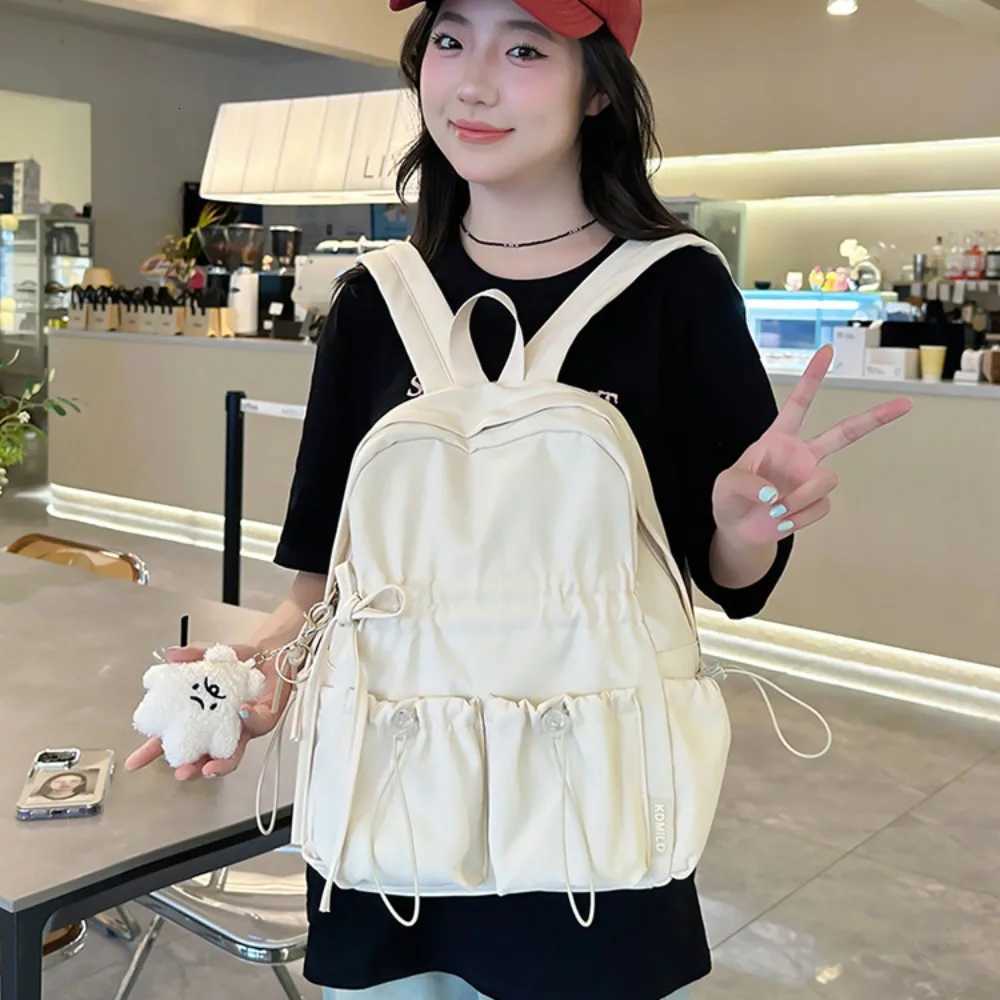 Minimalist Solid Bowknot Students Schoolbag Tutoring Bag Large Capacity Knapsack Waterproof Outdoor Travel Backpack Tote Gift M250811