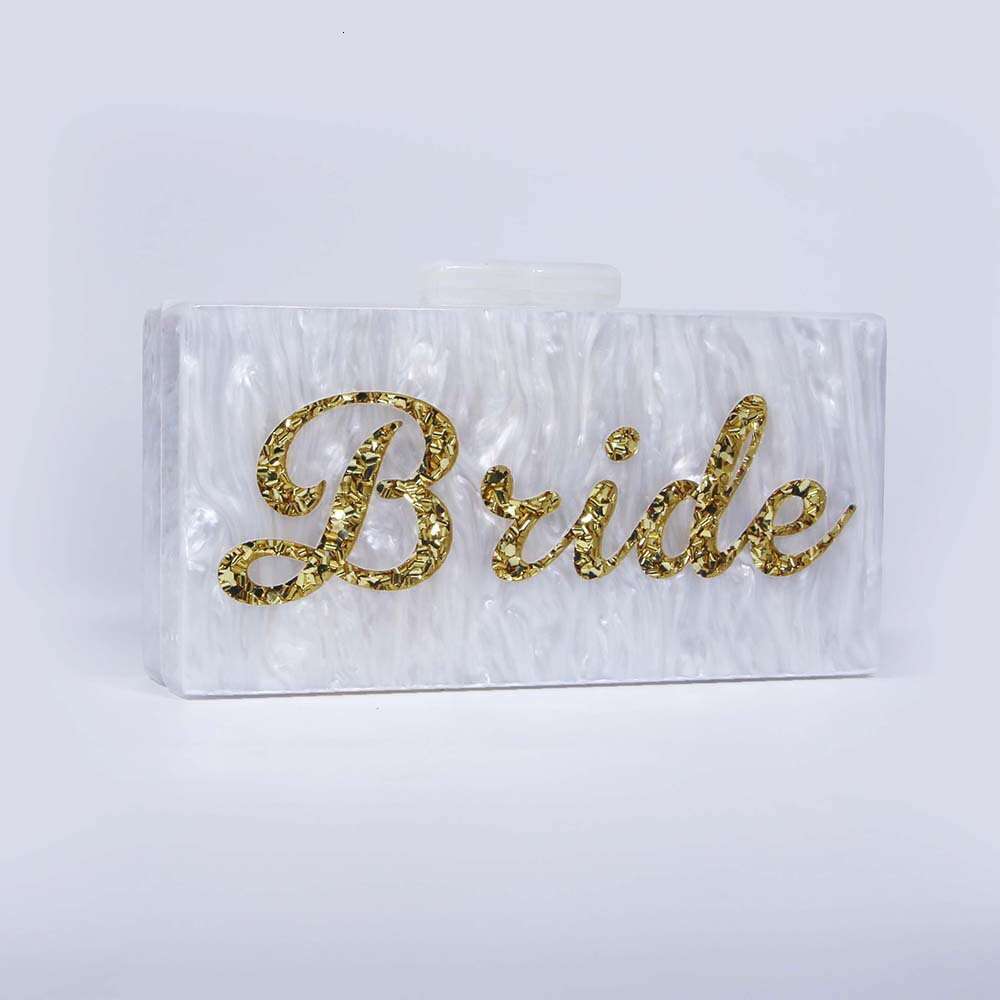 Women's New Fashionable White Pearl Letter Sequin Acrylic Clutch Crossbody Exquisite Evening Dress Bag