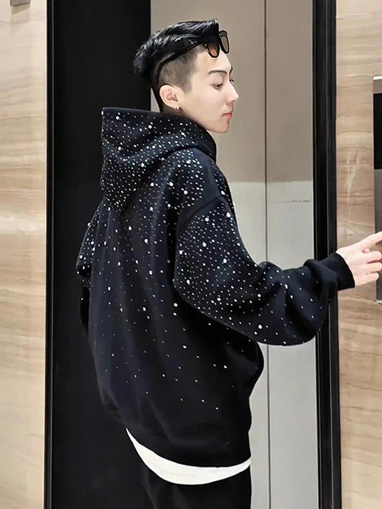 Men's Hoodies Heavy Du Street Sle Hoodie With Oulder Pads For Men Sparkling Rhinestone Design Spring Autumn Ex High Quali Coupl...