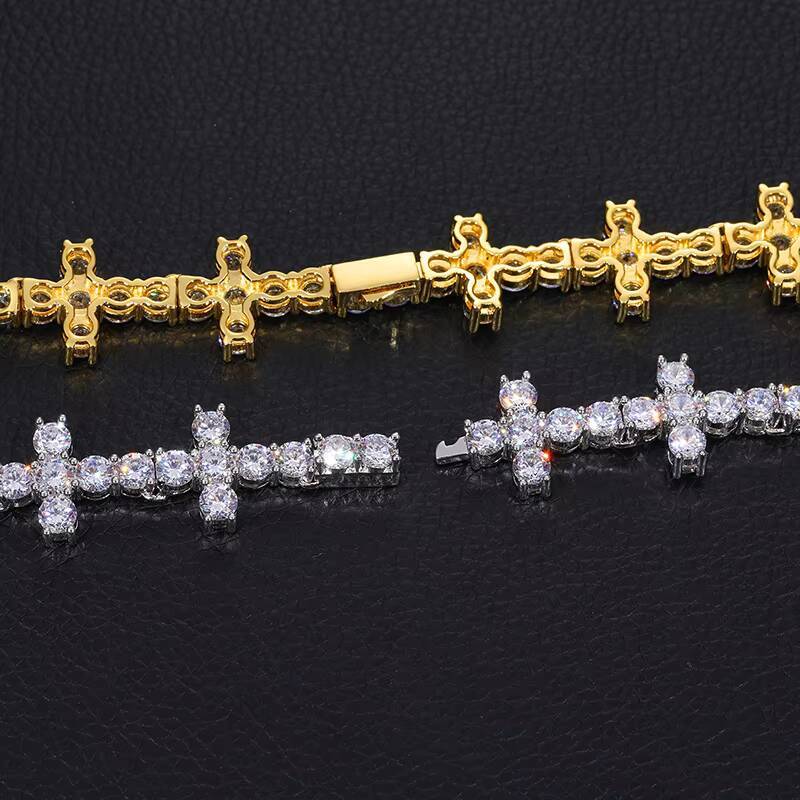 Hot selling high quality custom luxury jewelry; mini cross hip hop diamond Cuban tennis chain necklace for men and women
