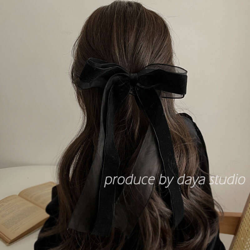 Mesh + Veet Double Layer Bow Ribbon Hair Elegant with a Touch of Fairy~French Style Hairpin Spring Clip