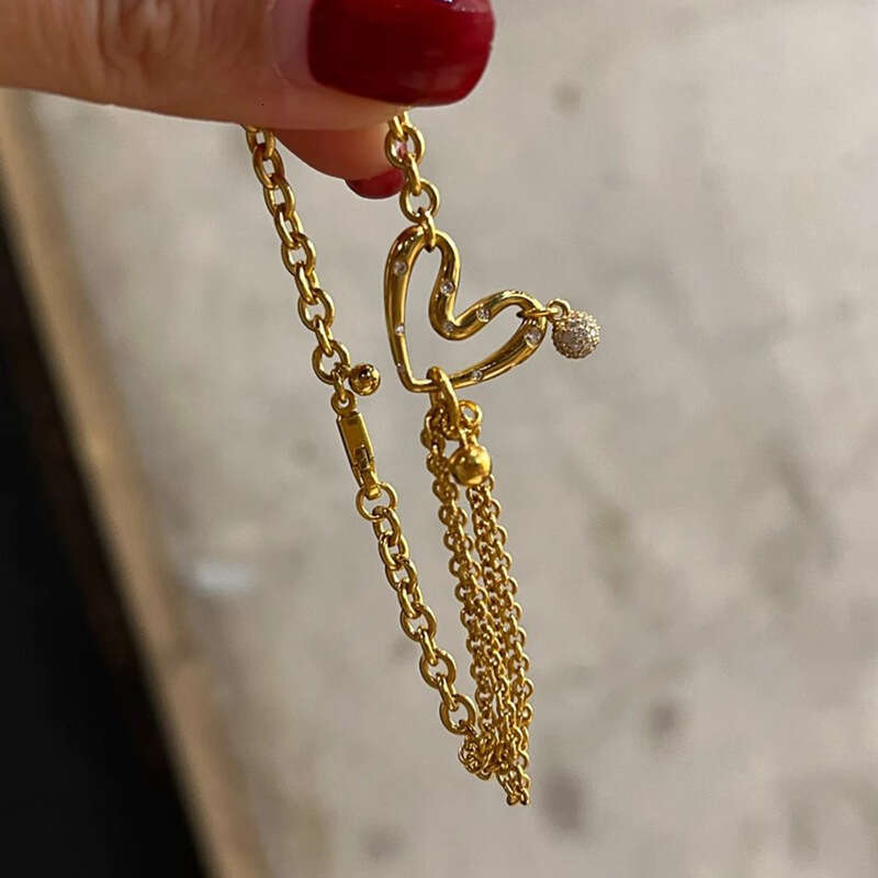 Jewelry Small Gold Bead Hollow Hand Jewelry Niche Designer Vintage Second-Hand Irregular Heart Bracelet