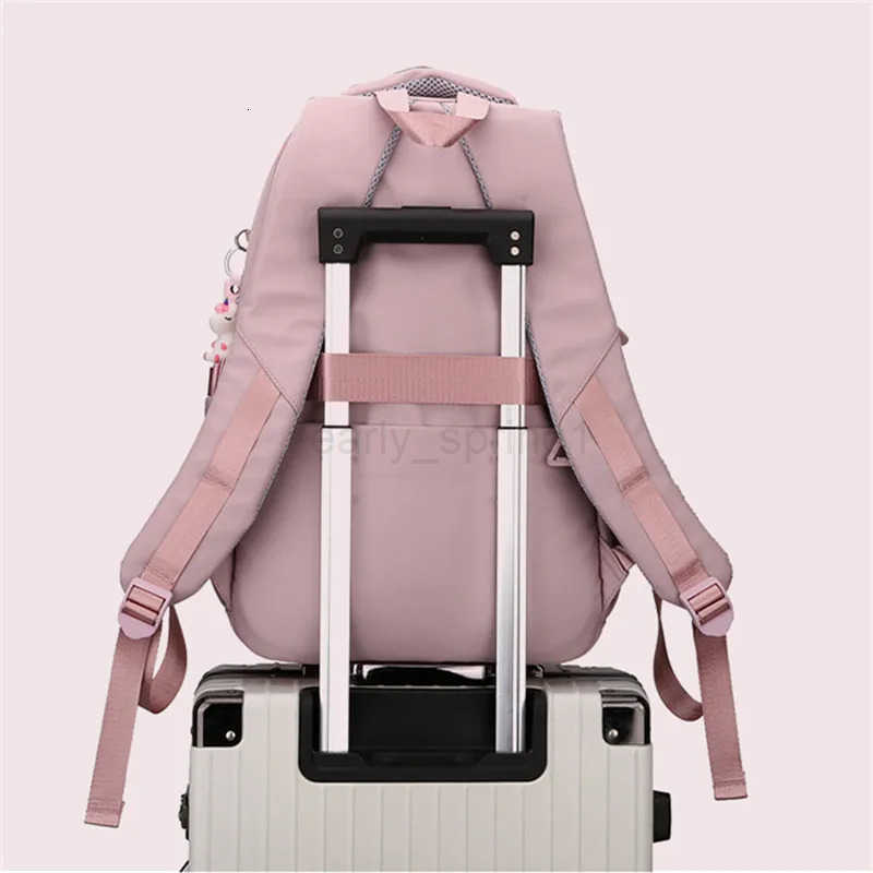 Girls School Bag With Pendant Nylon Backpack Travel Rucksack Multi Pockets Waterproof Casual Simple Style Schoolbag for Teenagers T250811