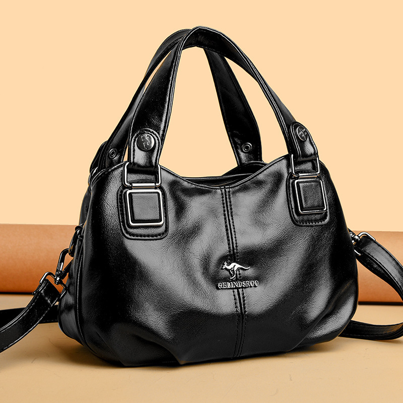 Oil Wax Leather Handbag for Middle-aged Women, Trendy Commuter with Multiple Compartments, Large Capacity Single Shoulder Crossbody Bag ddmymoon