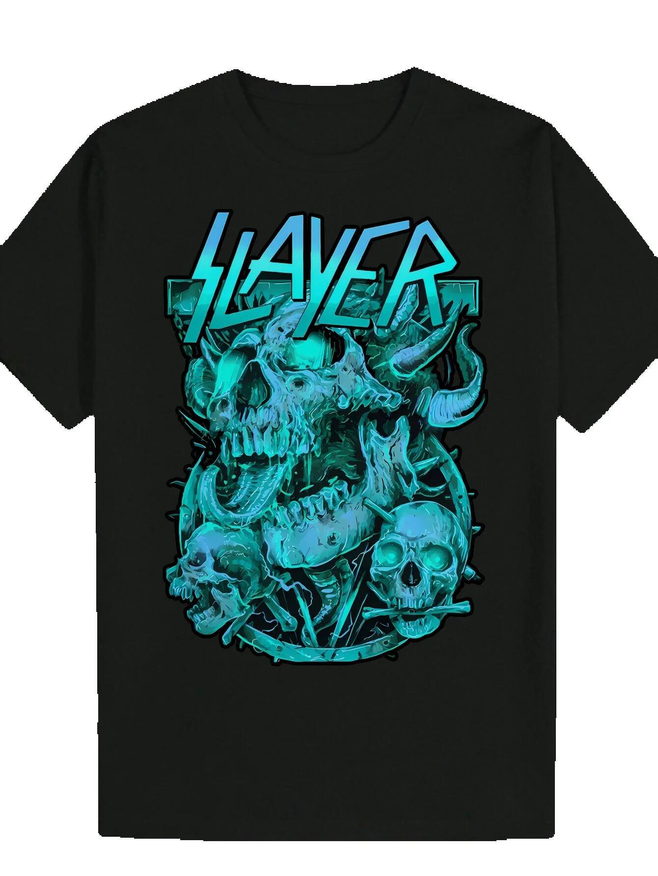 Men's Summer Casual Round Neck Polyester T-Shirt with 'LAVER' Skull Pattern Design - Dark Blue, Short Sleeve, Regular Fit 61c2d