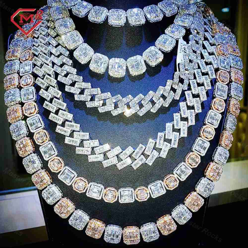 Hiphop Vvs Iced Out Moissanite Cuban Chain Various Pass Diamond Tester 925 Silver Moissanite Cuban Chain