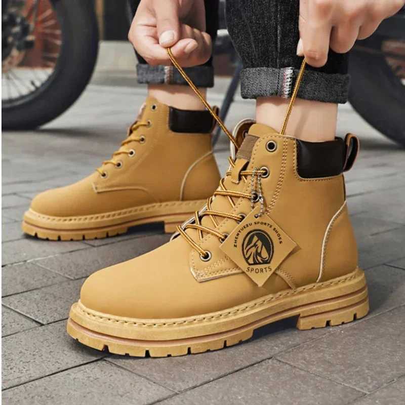 Mens Boots Size 48 Retro British Style High Top Workwear Boots Lace Up Thick Sole Warm Comfort Round Toe Outdoor Leather 2025 W250811