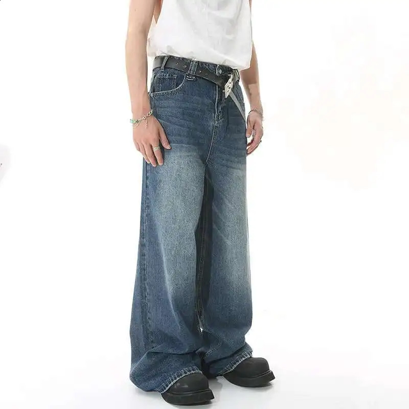IEFB 2025 Spring Trendy Jeans Metal Ring Male Gradient Color Washed Straight Male Denim Pants Wide Leg Casual 9C354 250805
