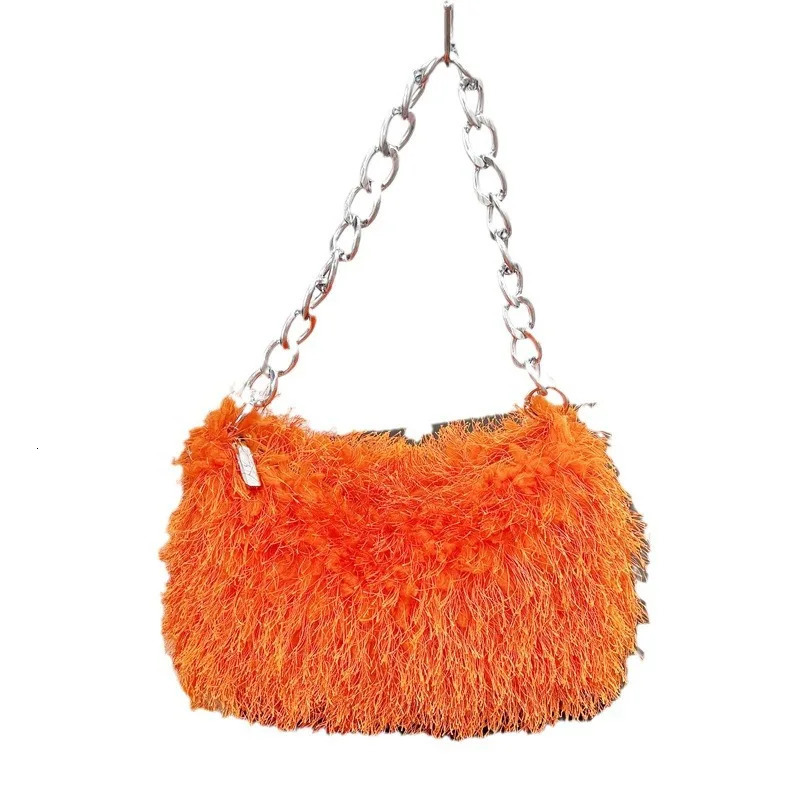 Fashion Faux Fur Women Shoulder Bag Solid Color Plush Ladies Chain Underarm Bags Furry Square Clutch Female Evening Handbag 250811