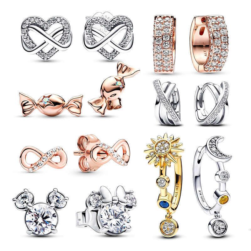 925 Sterling Silver Dangle Earrings Sun And Moon Design Stud Earrings Infinity Heart Accents Fashionable Jewelry For Women