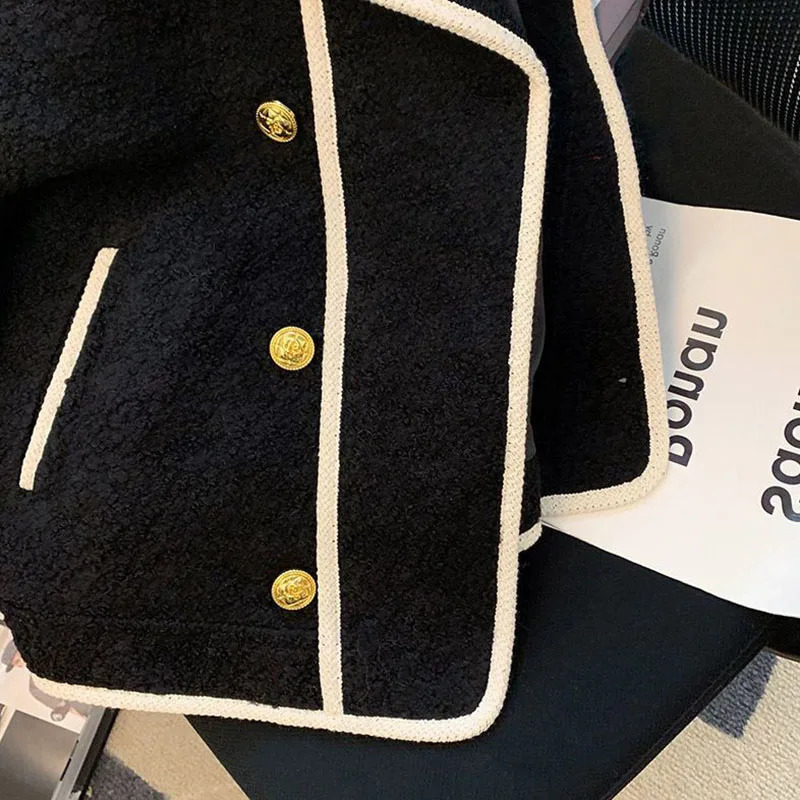 Autumn Winter Turn Down Collar Lambwool Coat Women Vintage Splices Loose Jackets Female Thicken Outwears Jacket 250809