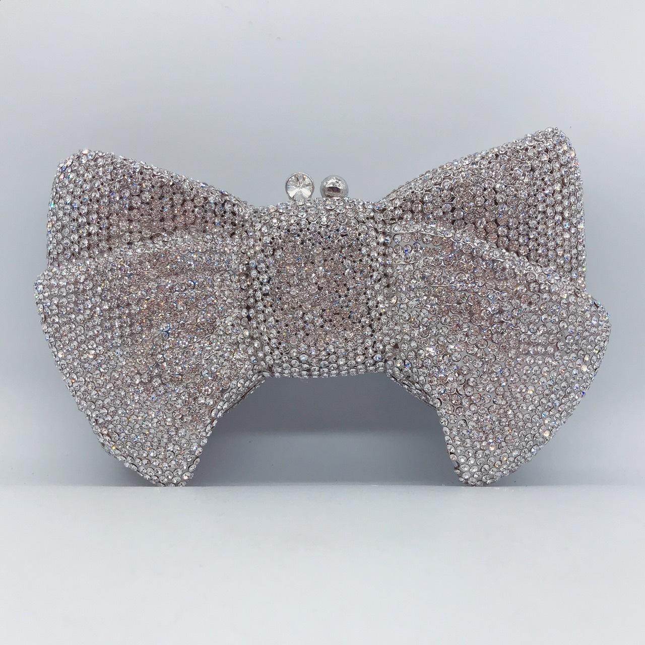 Pink red gold silver blue bow shaped womens crystal handbags and wallets party bride metal evening wallets womens diamond clutch bags 250311