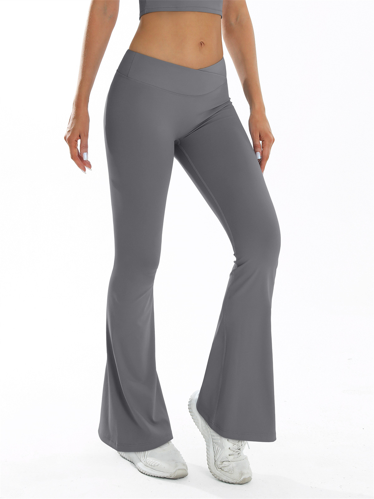 Lady's gray cross-waistline flared sweatpants