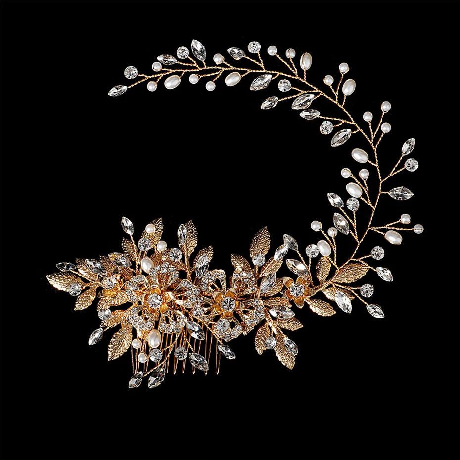 Gold Color Floral Wedding Hair Combs Bridal Accessoaries for Women Bride Pearl Headpiece Jewelry Bridesmaid Gift 250804