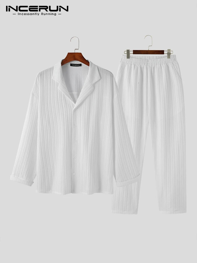 Fashion Casual Style Men Sets INCERUN Long-sleeved Shirts Trousers Sets Stylish Mens Striped Suit 2 Pieces S-5XL 250811