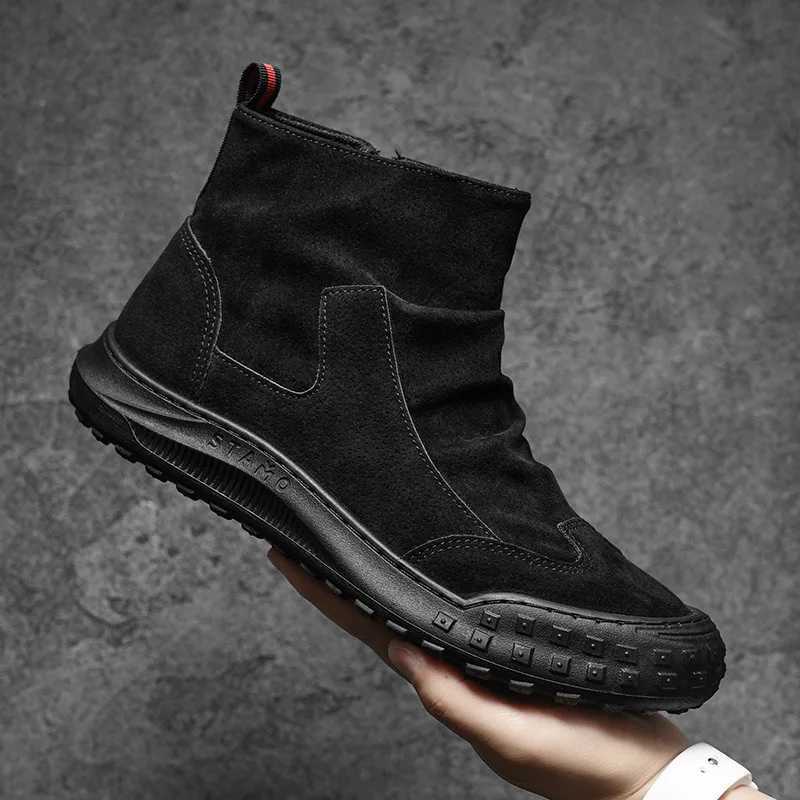 Autumn and Winter New Mens Trendy Versatile Shoes British Retro Short Boots Wear-resistant and Anti-slip Mid-top Boots W250811