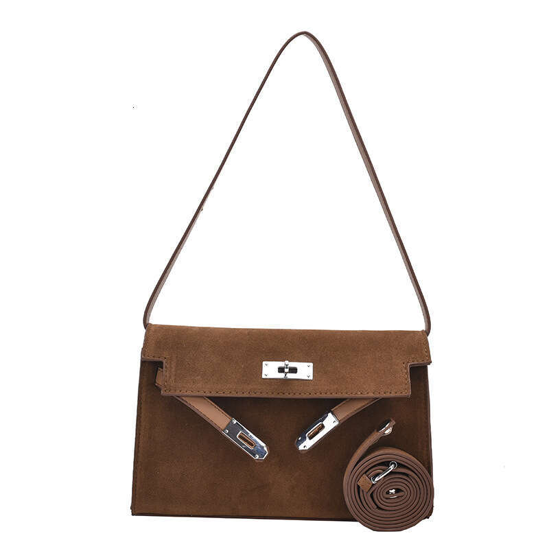 Designer Light Luxury Women Matte Suede Small Square Bag New Autumn Winter Underarm Handbag Single Shoulder Crossbody Purse Original Steel Buckle Hard