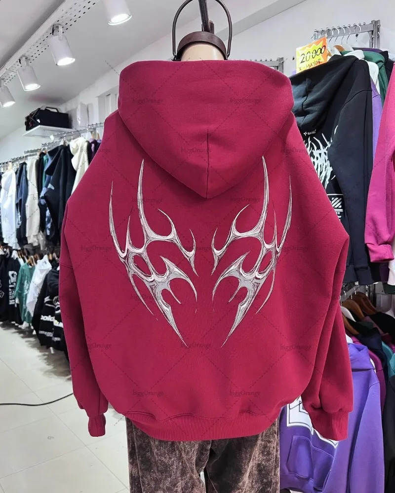 Gothic Graphic Hoodie Streetwear Women American Hiphop Retro High Street Trendy Y2K Harajuku Casual Oversized Sweatshirt Men 250808