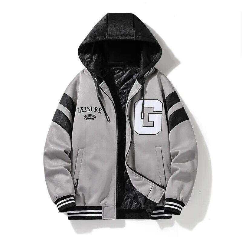 Baseball Hooded Thick Warm Cotton Padded Coat Casual Loose Fashion Winter Jacket Men Windbreakers Size L-Xxxl
