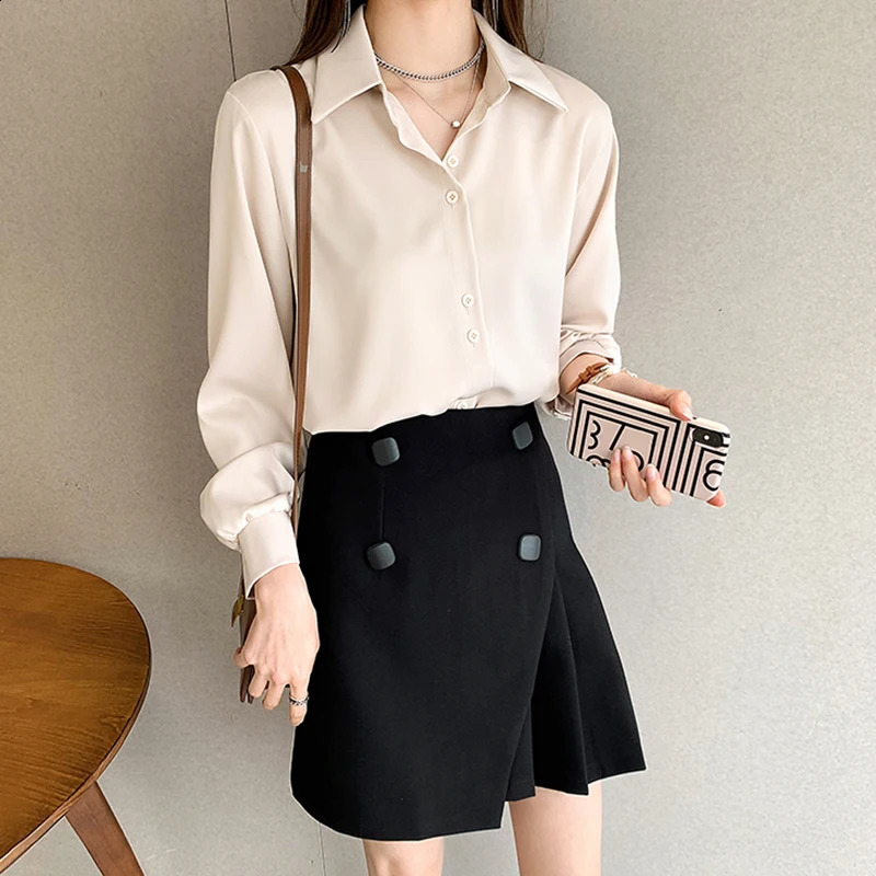 Plus Size Shirts Spring Summer Fashion Female Long Sleeve Loose Solid Blouse Tops Casual Chiffon Shirt Women Office Lady Shirts 250809
