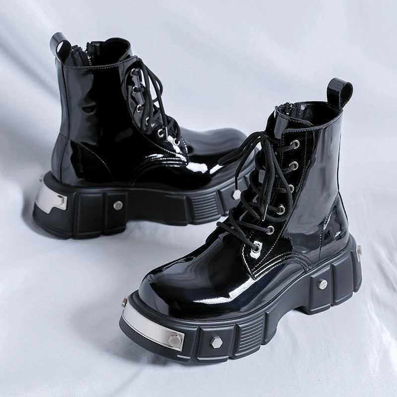 Autumn Men Platform Boots Casual Business Genuine Leather Ankle Boots Male Thick Sole Flats Sneakers British Party Dress Shoes W250811