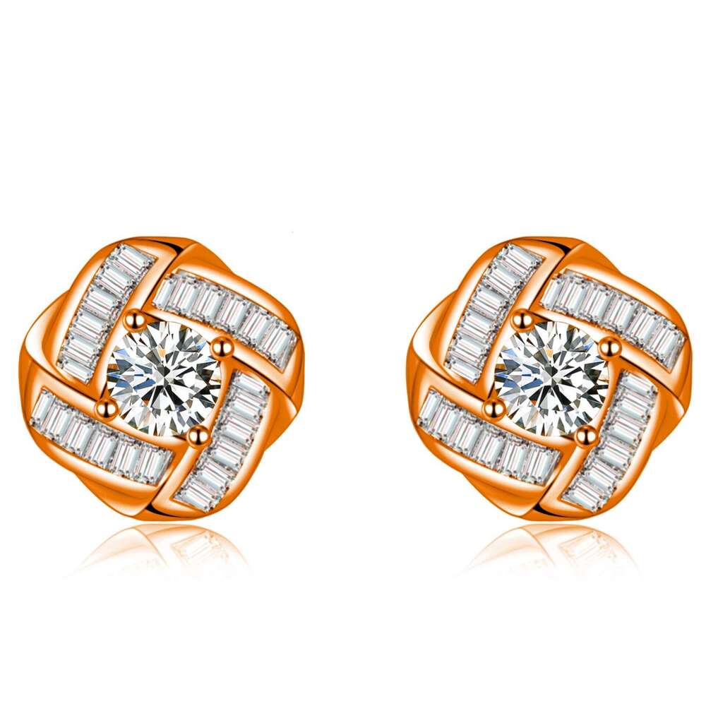 DHcollections Elegant Micro Pave Simple Internet Celebrity Personality Full Dia Baguette Zircon Rotating Love Earrings