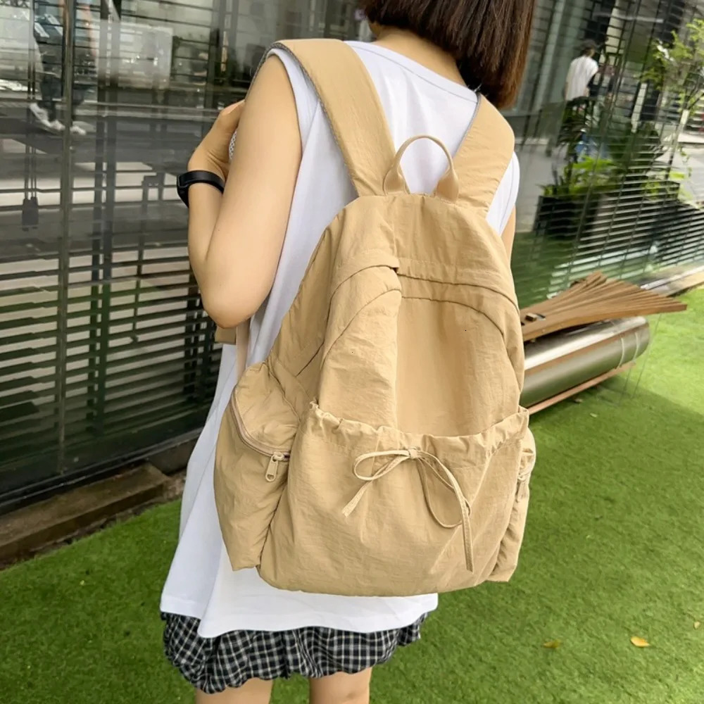 Student Backpack Womens Japanese Style Lightweight and Fashionable Solid Color Simple Bow Casual Travel 250811